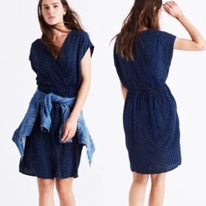 Madewell small blue patterned faux wrap dress